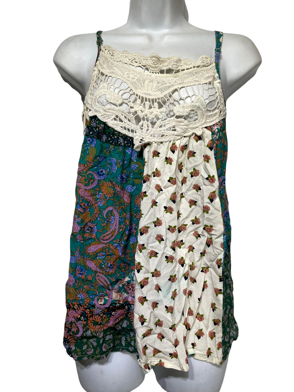 entro crochet neck sleeveless patchwork tunic top Size L